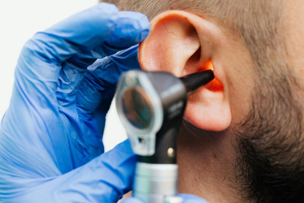 Person undergoing a hearing test